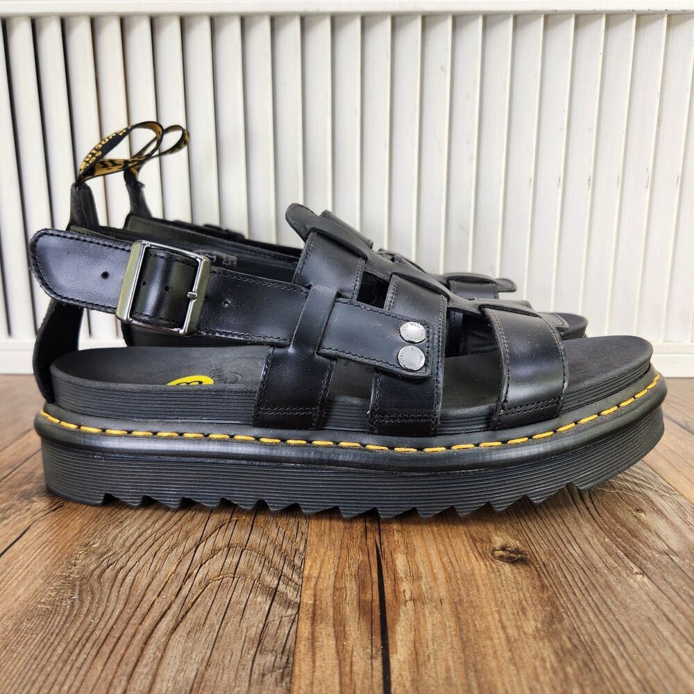 Dr Martens Terry Sandals Mens Size 13 Black Leather Platform Fisherman Open Toe